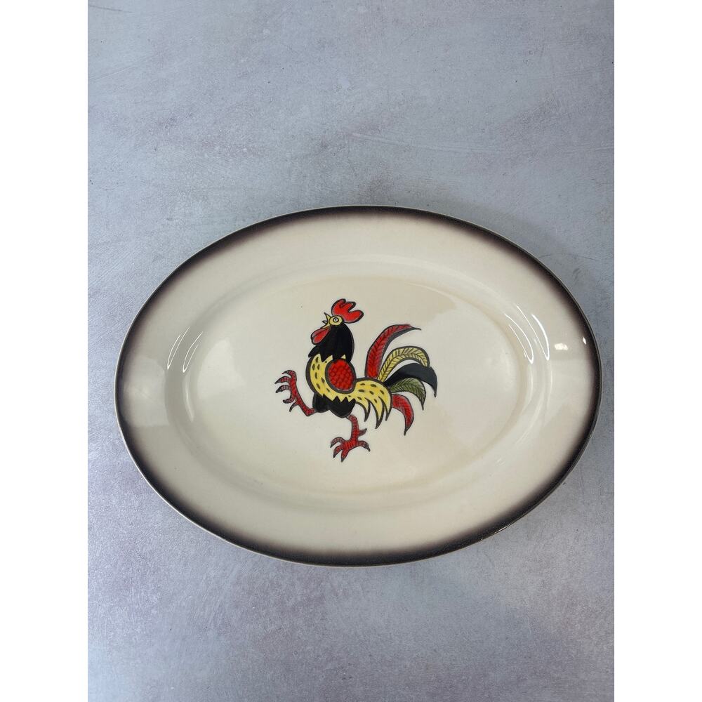MCM Merlot Poppy Trail Red Rooster Oval Serving Platter 13.5 inches long